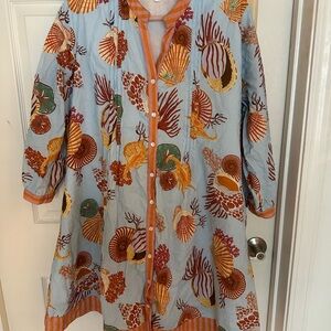 Sea Life Print Button-Up Dress